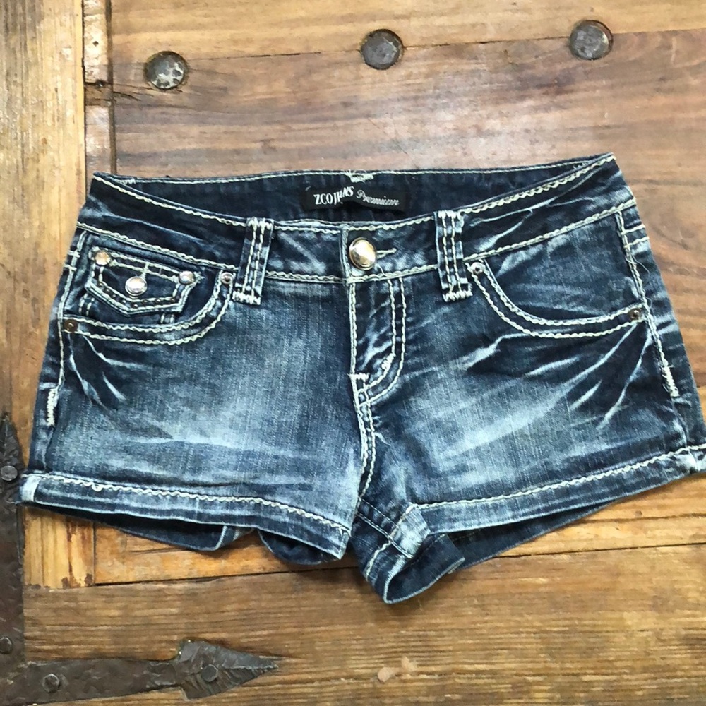 Indigo blue ZCO jean shorts.